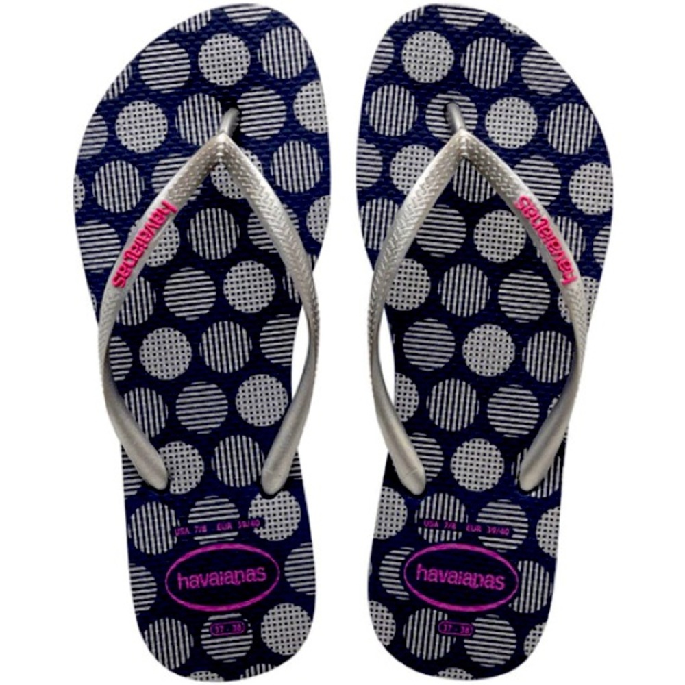 Havaianas Navy Blue Polka Dot Flip Flop Sandals NWT RARE SIZE 11 SOLD OUT

41-42